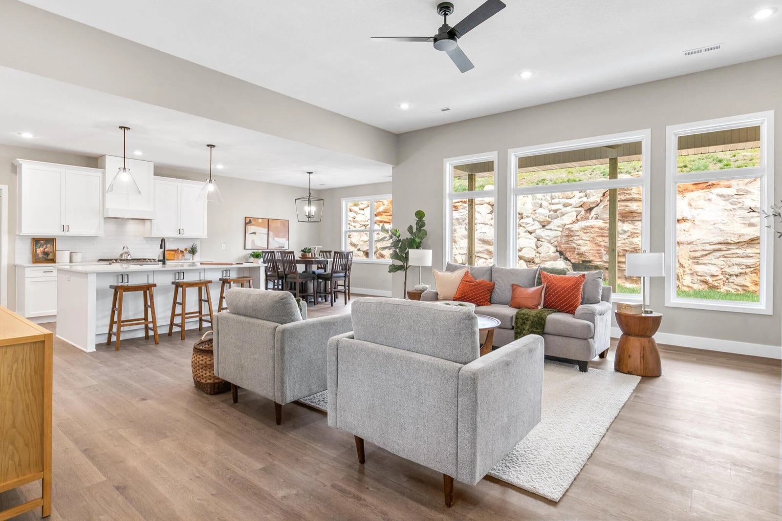 Open kitchen and living area
